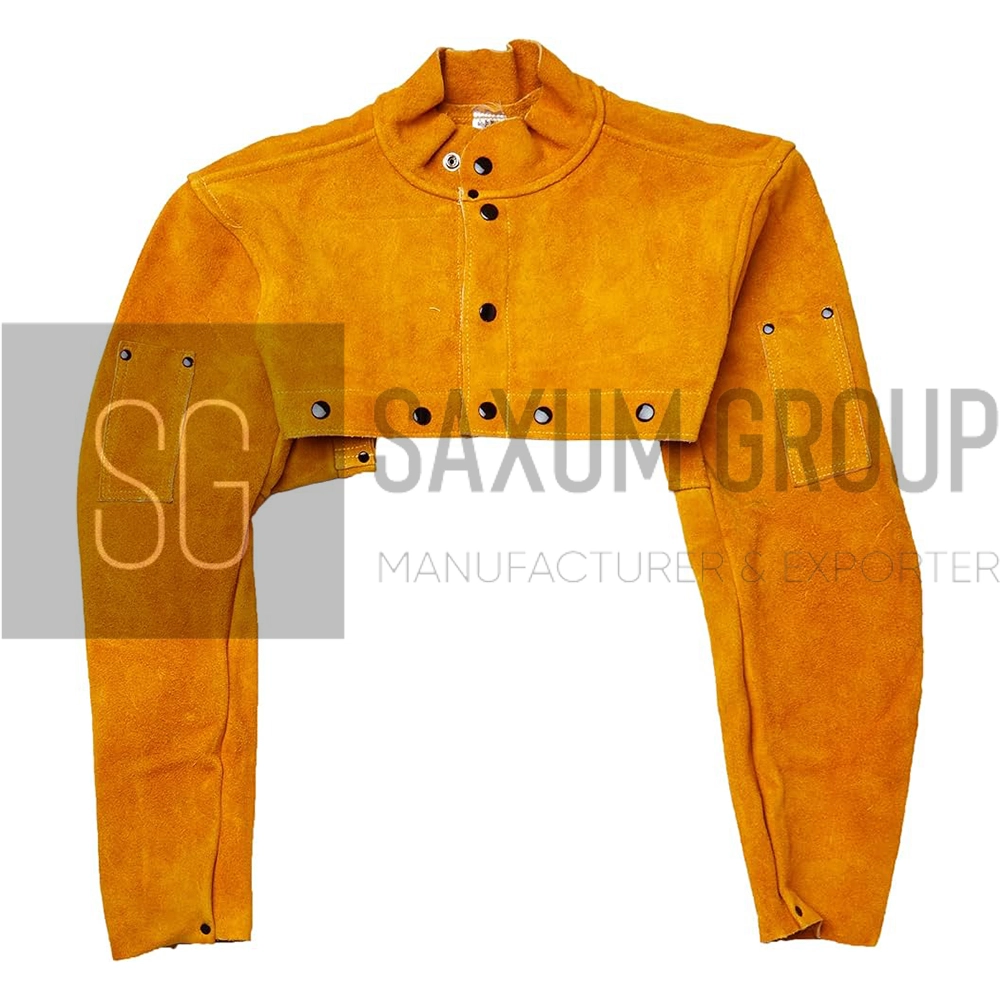 Gold Yellow split leather sleeve for welding purposes with neck and chest cover